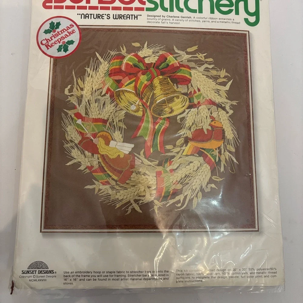 Vintage Sunset Stitchery Christmas Wreath Cross Stitch Kit-Nature’s Wreath